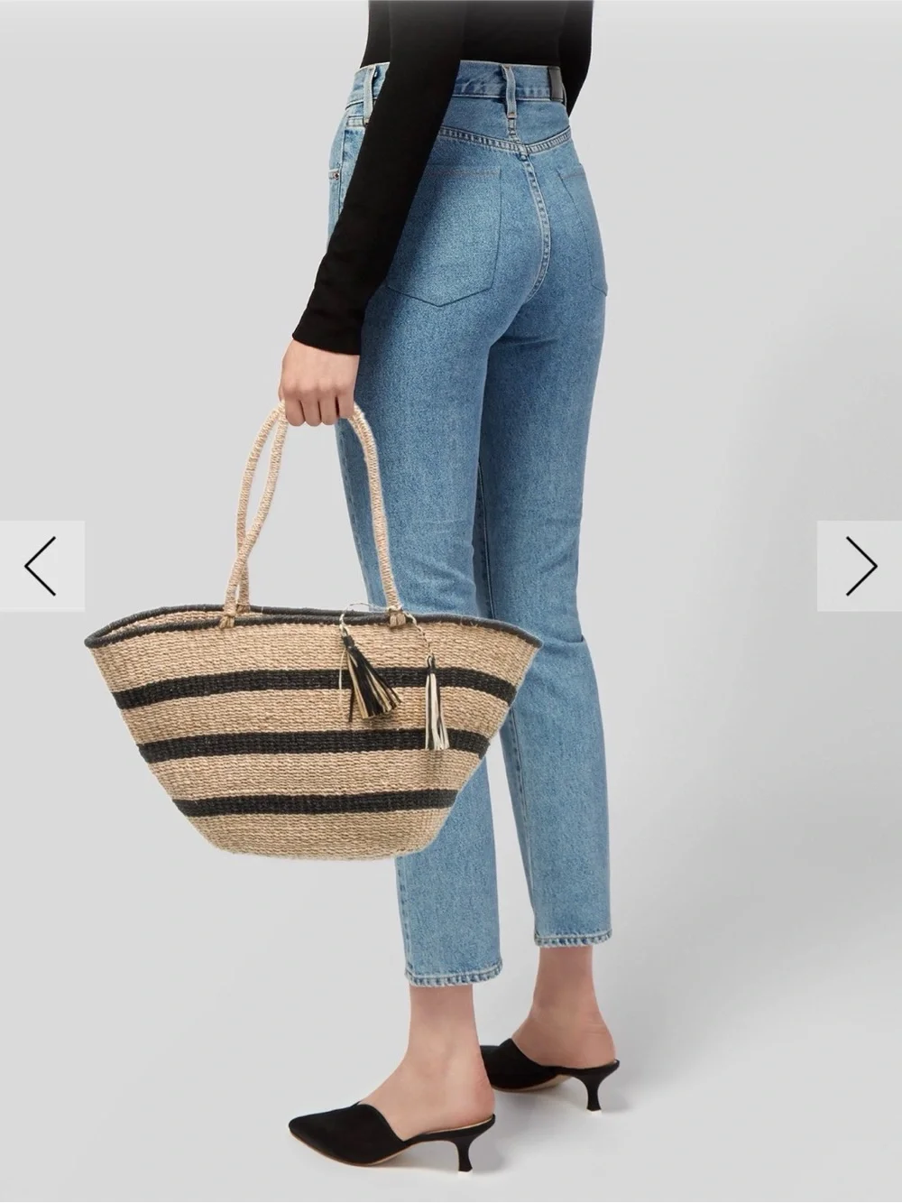 KAYU Striped Straw Tote Bag with Tassels, KAYU beach bag